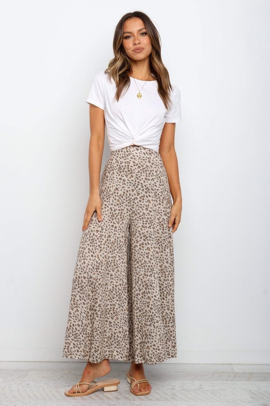 Petal and Pup Selby Wide Leg Pant Beige Small Leopard Print Boho Euro Summer